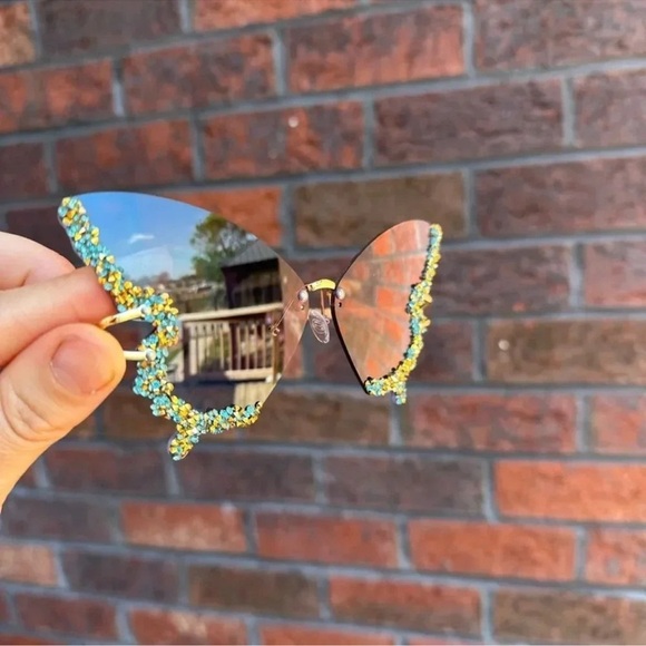 Butterfly Navy Blue Crystal Sunglasses - Picture 6 of 14